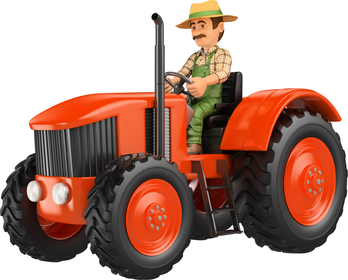 3d Farmer Driving a Tractor