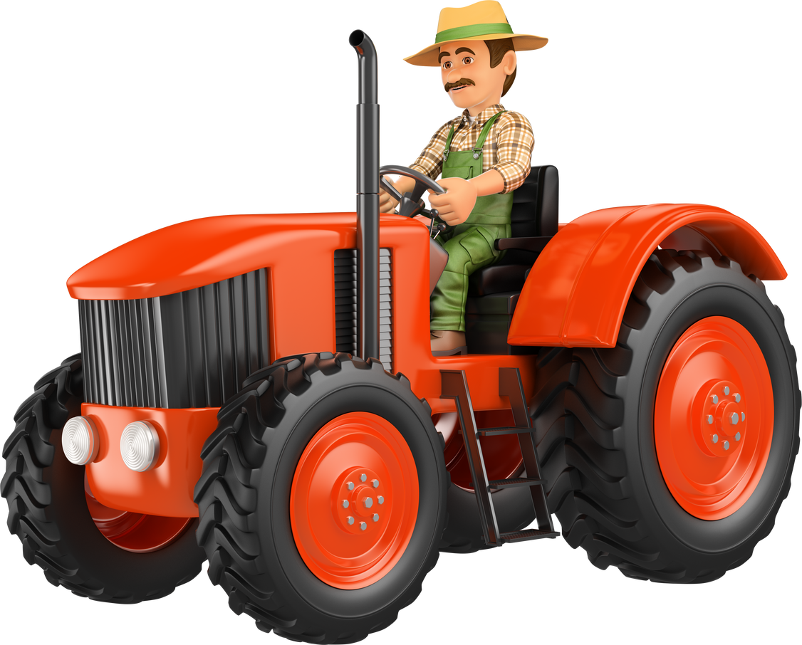 3d Farmer Driving a Tractor